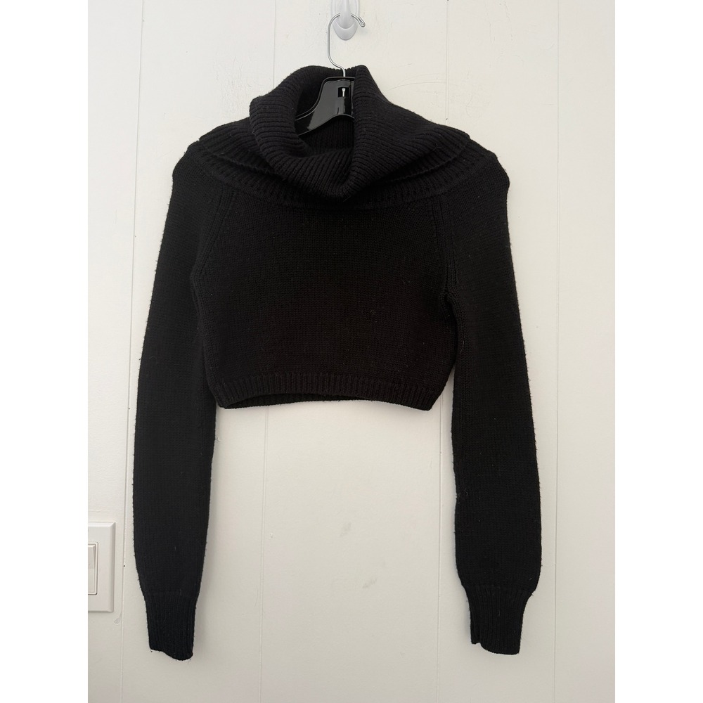 Robert Rodriguez Black 100% Merino Wool Cropped Cowl Neck Sweater Small